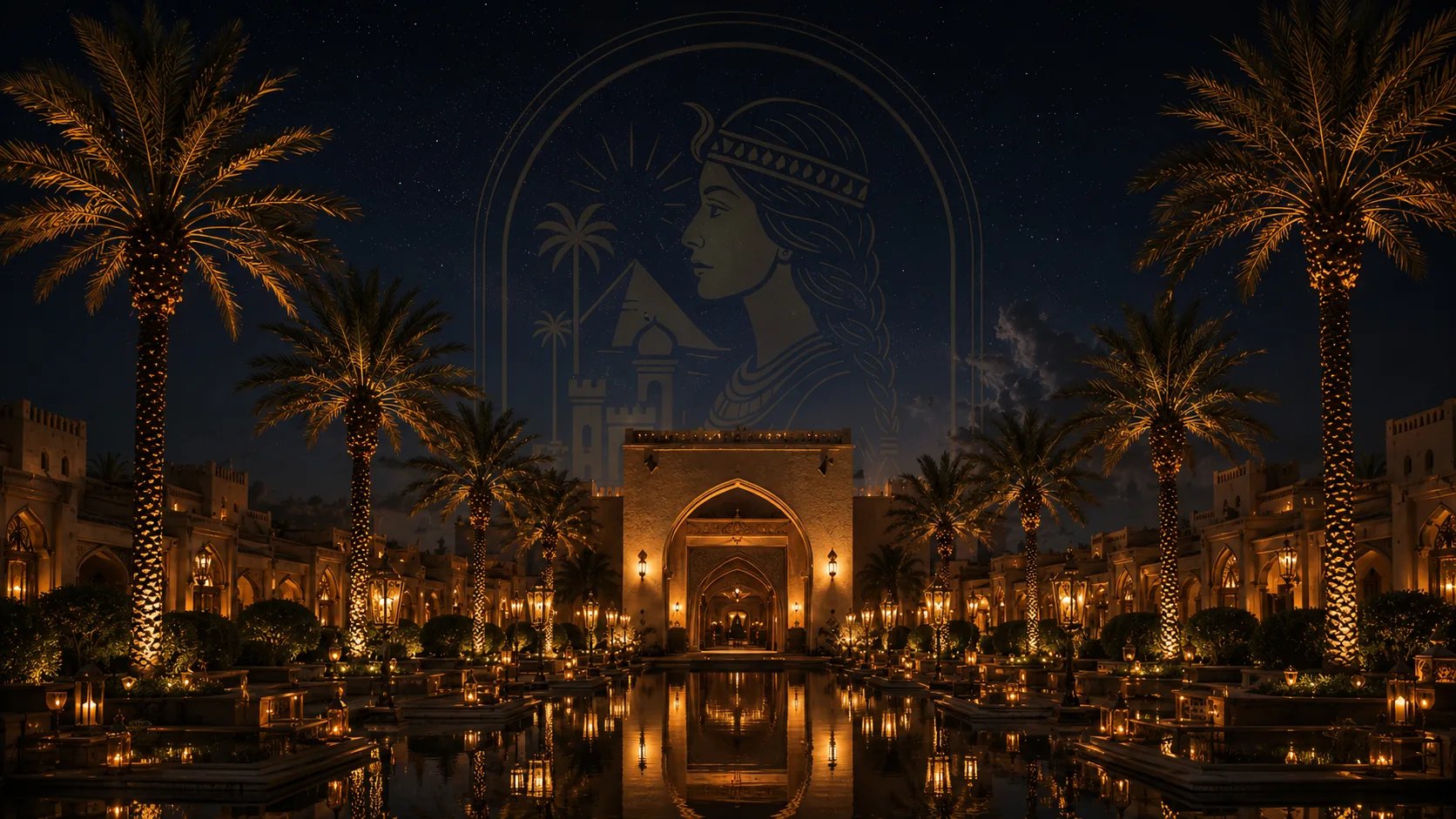 Zalina Arabian Village illuminated evening in Luxor